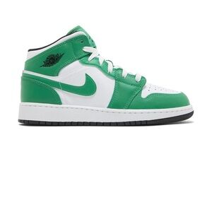 Nike Air Jordan 1 Mid GS 'Lucky Green' Sneakers in Vibrant Green and Crisp White